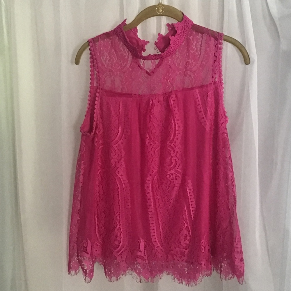 Hot pink eyelash lace blouse top